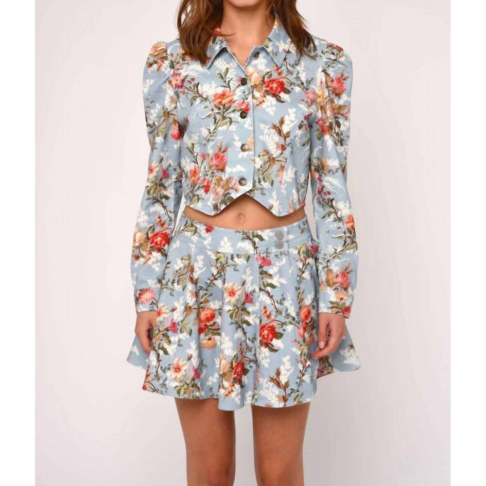 NEW LOVE THE LABEL lainy denim mini skirt in sumner floral print